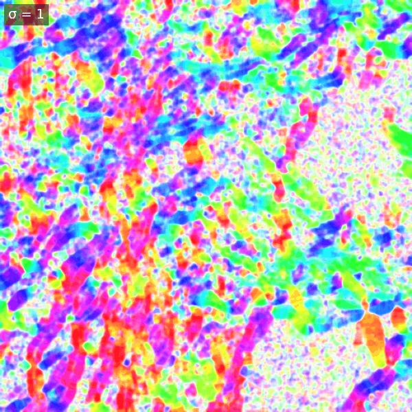 Color survey of collagen for increasing σ